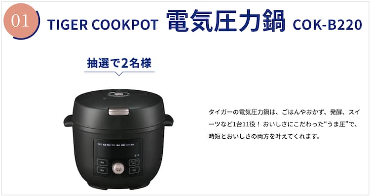 エブリィフレシャスのキャンペーンで当たるTIGER COOKPOT電気圧力鍋